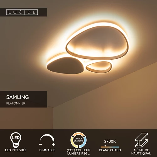 Lucide SAMLING - Plafonnier - LED Dim. - CCT - 1x30W 2700K/4000K - Taupe - USP